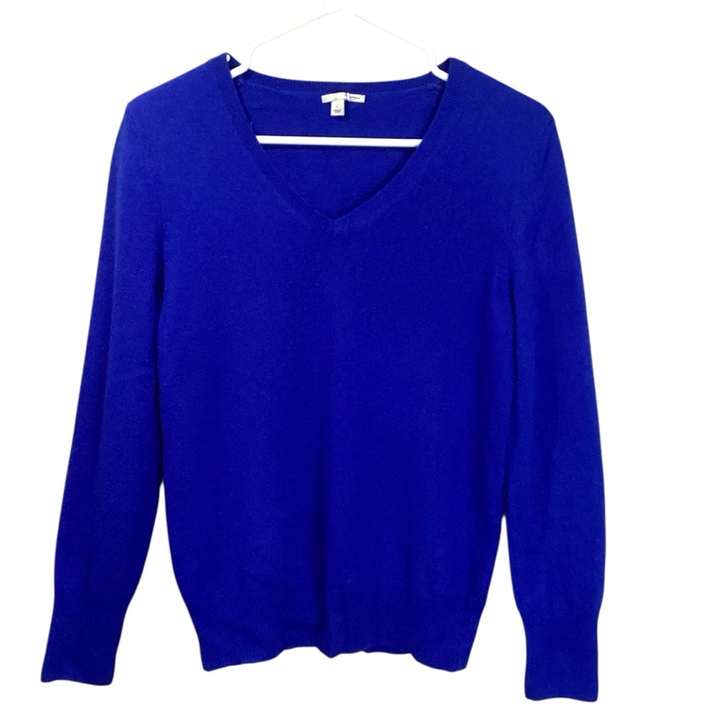 Halogen Royal‎ Blue V Neck 100% Cashmere Pullover Sweater Large - Picture 3 of 9